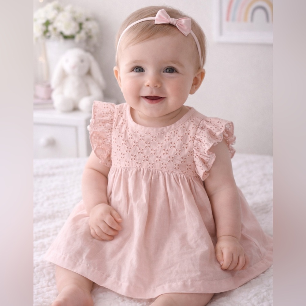 Carter's Pink Eyelet Flutter-Sleeve Baby Dress with Headband